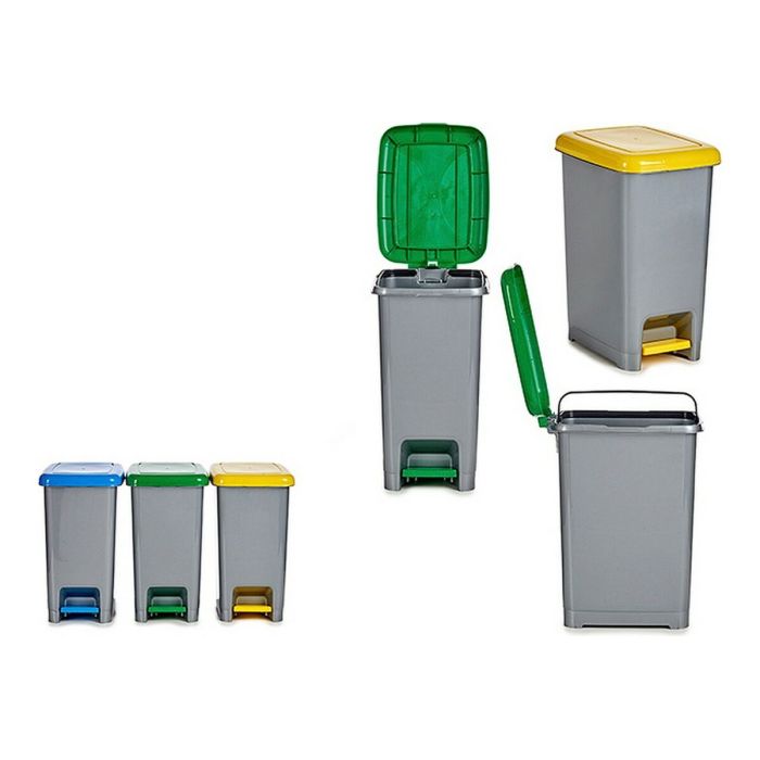 Papelera con Pedal Recycling Plástico (3 Piezas) 1