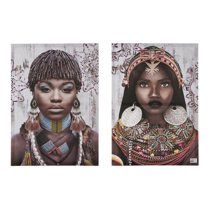 Juego de 2 cuadros Lienzo Mujer Étnica 70 x 50 x 1,5 cm