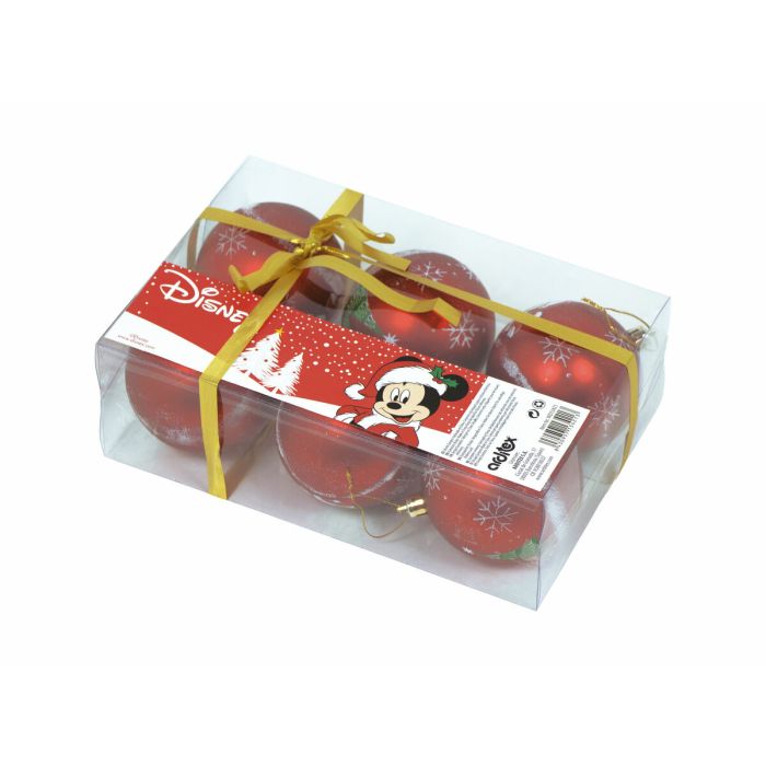 Bola de Navidad Mickey Mouse Happy smiles 6 Unidades Rojo Plástico (Ø 8 cm) 1