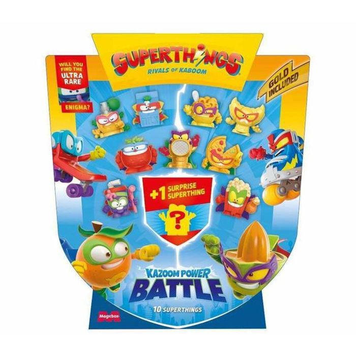 Figura superthings kazoom power battle ten pack, incluye 10 figuras (8 normales, 1 gold y 1 sorpresa) - modelos surtidos