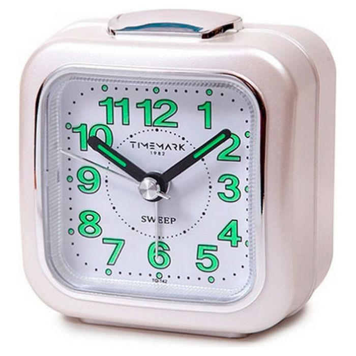 Reloj-Despertador Analógico Timemark Blanco Silencioso con sonido Modo noche (7.5 x 8 x 4.5 cm)
