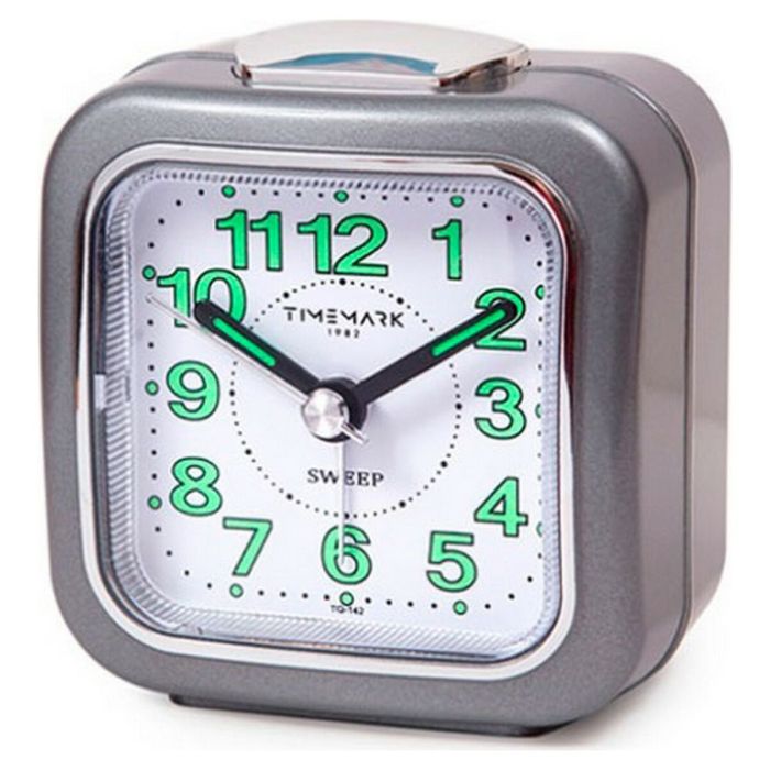 Reloj-Despertador Analógico Timemark Gris Silencioso con sonido Modo noche (7.5 x 8 x 4.5 cm)