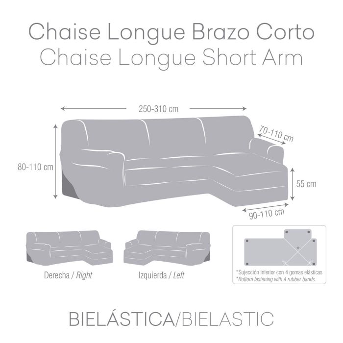 Funda para chaise longue de brazo corto derecho Eysa BRONX Blanco 110 x 110 x 310 cm 4