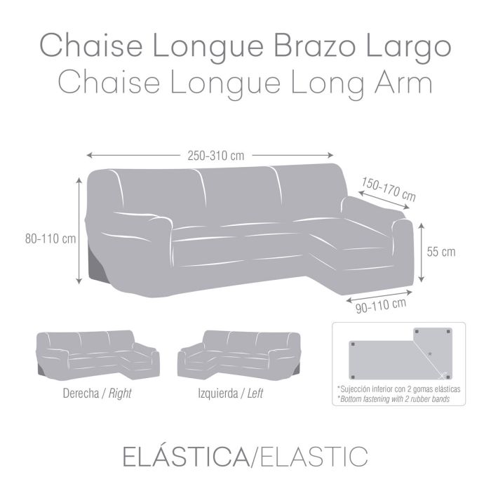 Funda para chaise longue de brazo largo derecho Eysa TROYA Marrón claro 170 x 110 x 310 cm 3