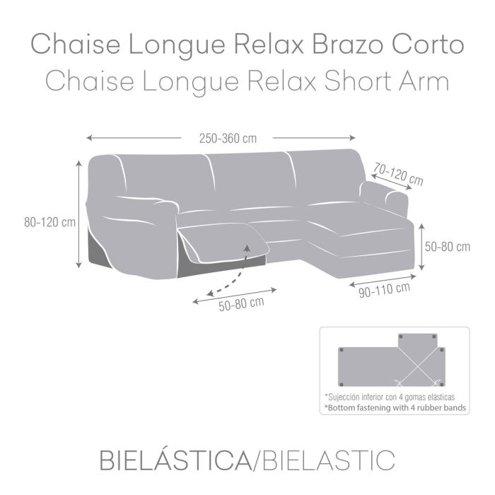 Funda para chaise longue de brazo corto derecho Eysa JAZ Blanco 120 x 120 x 360 cm 3