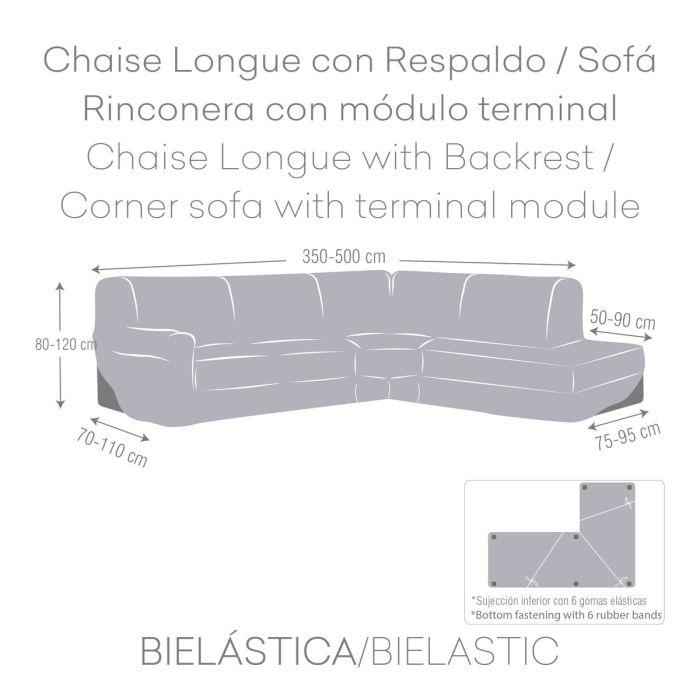 Funda para chaise longue de brazo largo derecho Eysa ROC Blanco 110 x 120 x 500 cm 3