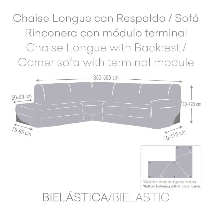 Funda para chaise longue de brazo largo izquierdo Eysa ROC Beige 110 x 120 x 500 cm 2