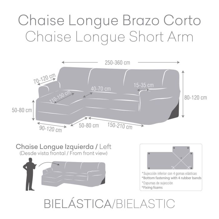 Funda para chaise longue de brazo corto izquierdo Eysa THOR Burdeos 110 x 110 x 310 cm 4