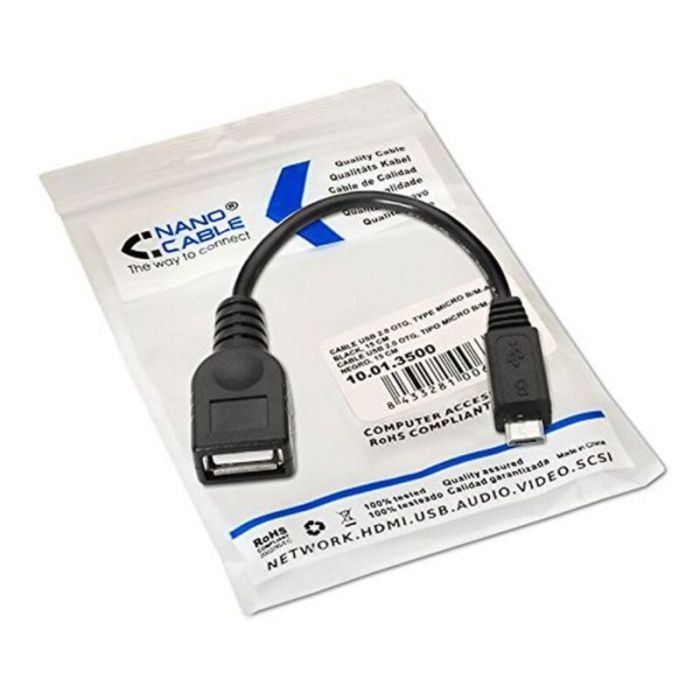 Cable USB 2.0 A a Micro USB B NANOCABLE 10.01.3500 15 cm Negro 2