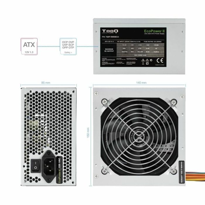 Fuente de Alimentación TooQ Fonte Ecopower II ATX 500 W RoHS CE 1