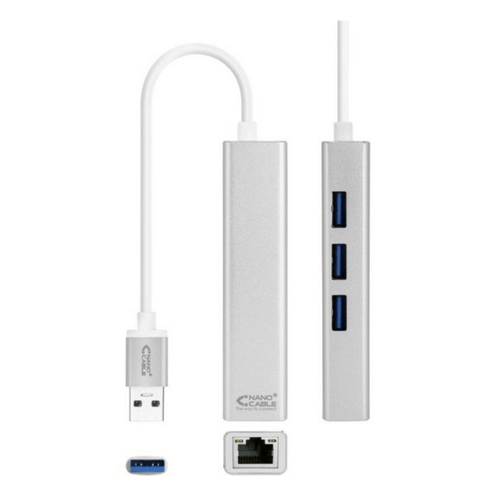 Conversor USB 3.0 a Gigabit Ethernet NANOCABLE 10.03.0403 Plateado 1
