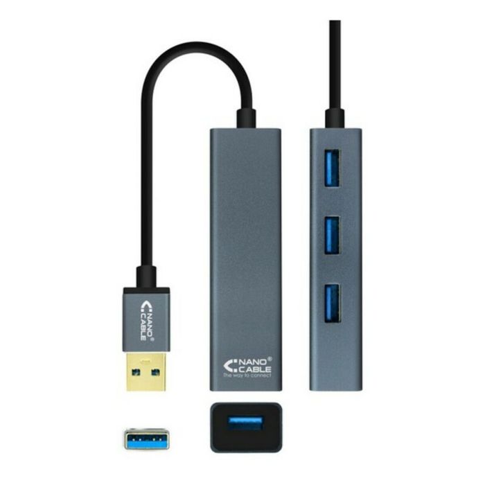 Hub USB 4 Puertos NANOCABLE 10.16.4402 USB 3.0 Gris 1