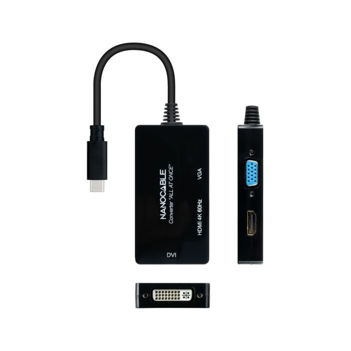 Adaptador USB C a VGA/HDMI/DVI NANOCABLE 10.16.4301-ALL 20 cm Negro 4K Ultra HD 1