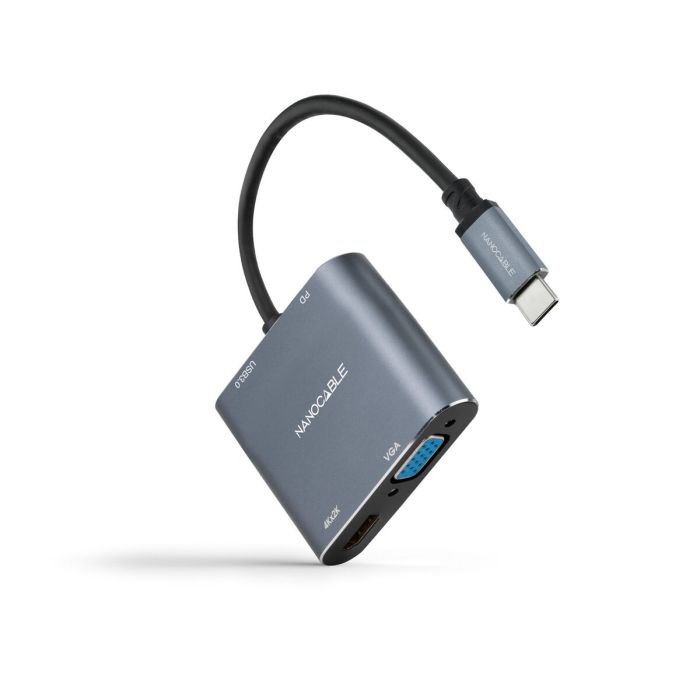 Adaptador USB-C a VGA/HDMI NANOCABLE 10.16.4304 Gris 4K Ultra HD