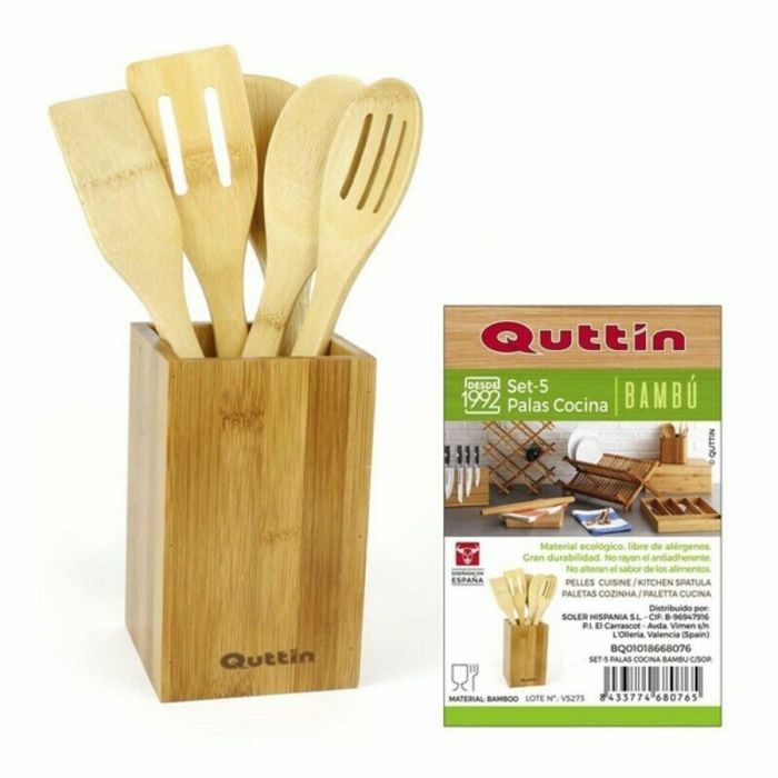 Set de Utensilios para Cocina Quttin Bambú 5 Piezas 10 x 10 x 31,5 cm (8 Unidades) 1