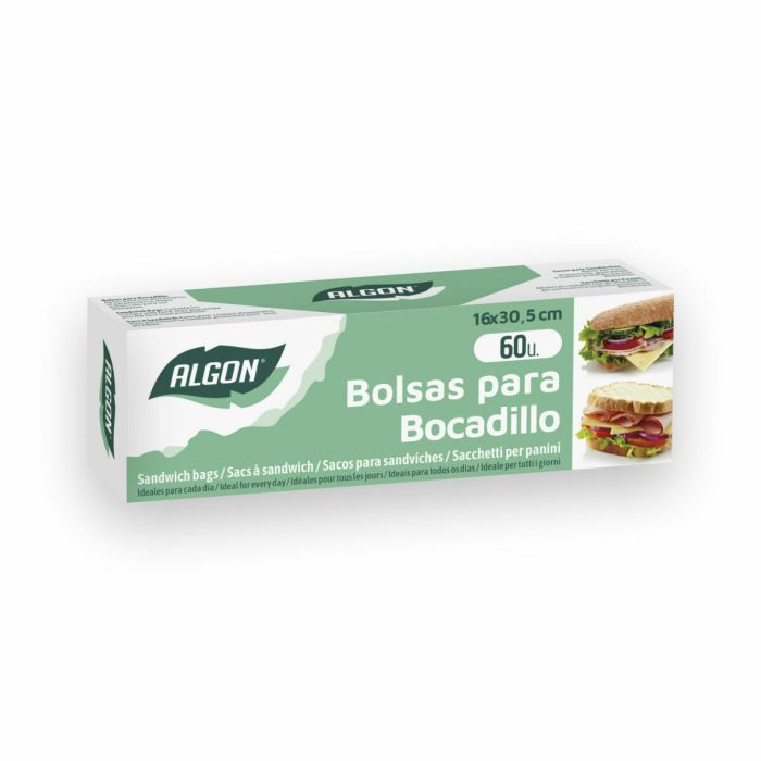 Set de Bolsas Reutilizables para Alimentos Algon Portabocadillos 60 Piezas 16 x 30,5 cm (24 Unidades) 2