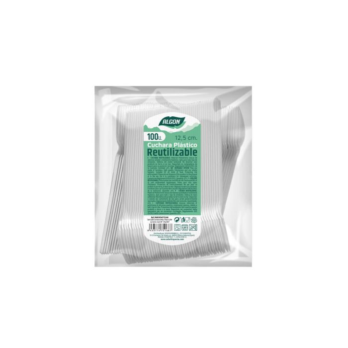 Set de Cucharas Algon Blanco Reutilizable 12,5 cm 100 Unidades 1 Set de Cucharas Algon Blanco Reutilizable 12,5 cm 100 Unidades 1