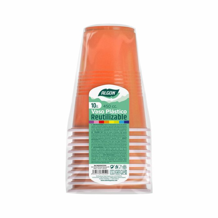 Set de vasos reutilizables Algon Naranja 48 Unidades 450 ml (10 Piezas) 2