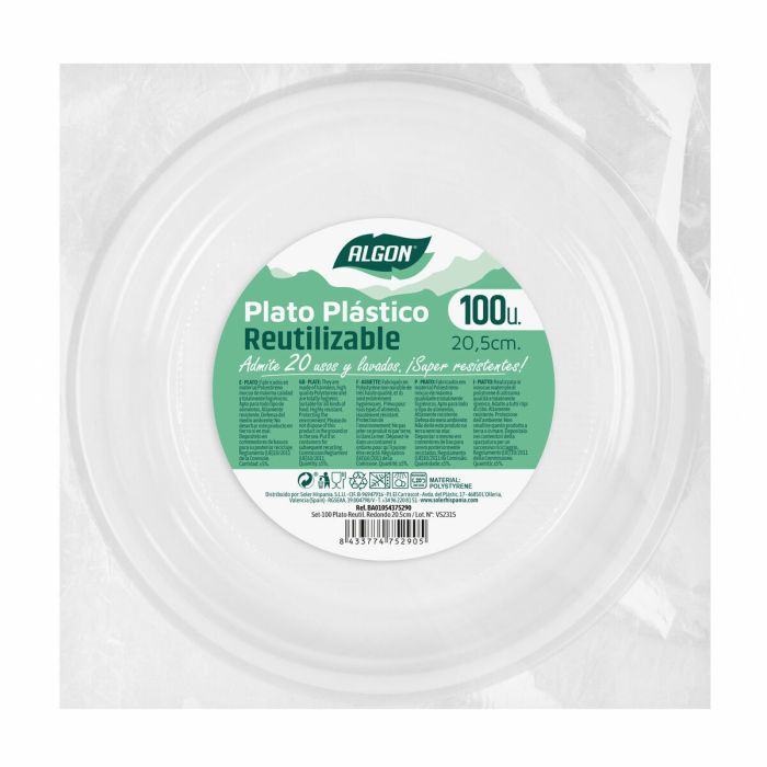 Set de platos reutilizables Algon Redondo Blanco Plástico 20,5 x 2 cm (6 Unidades) 2