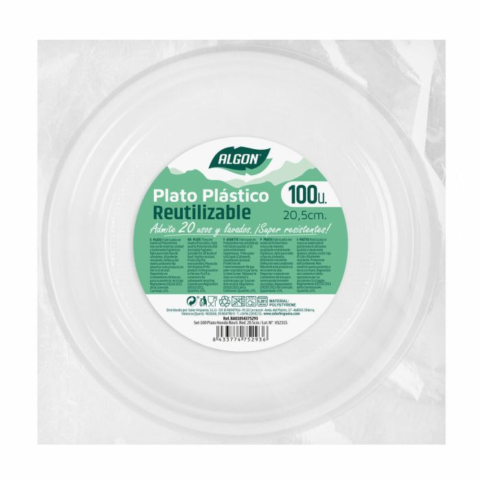 Set de platos reutilizables Algon Redondo Blanco Plástico 20,5 x 3 cm (6 Unidades) 2