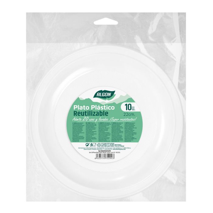 Set de platos reutilizables Algon Redondo Blanco 21,5 x 1,5 cm Plástico 10 Unidades 1