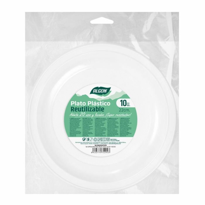 Set de platos reutilizables Algon Redondo Blanco Plástico 21,5 x 1,5 cm (36 Unidades) 2