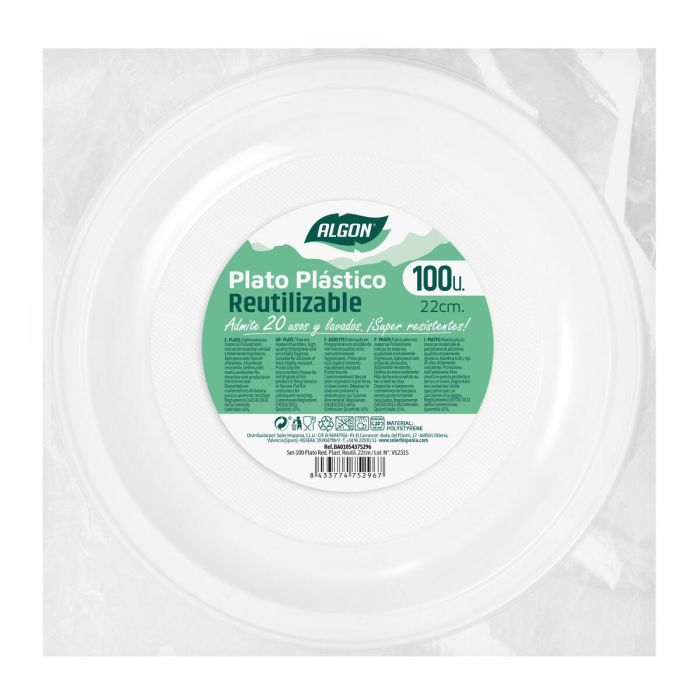 Set de platos reutilizables Algon Redondo Blanco Plástico 22 x 22 x 1,5 cm (6 Unidades) 2