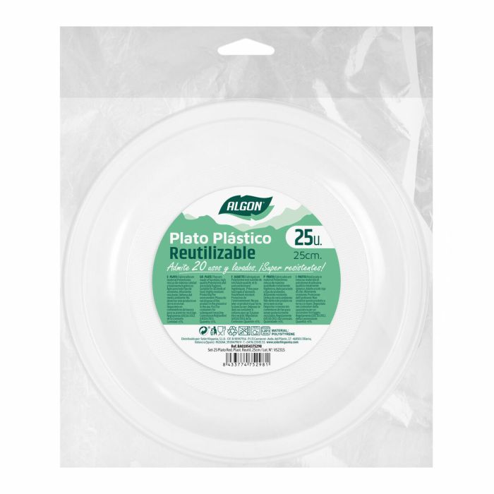 Set de platos reutilizables Algon Redondo Blanco Plástico 25 x 25 x 1,5 cm (12 Unidades) 2