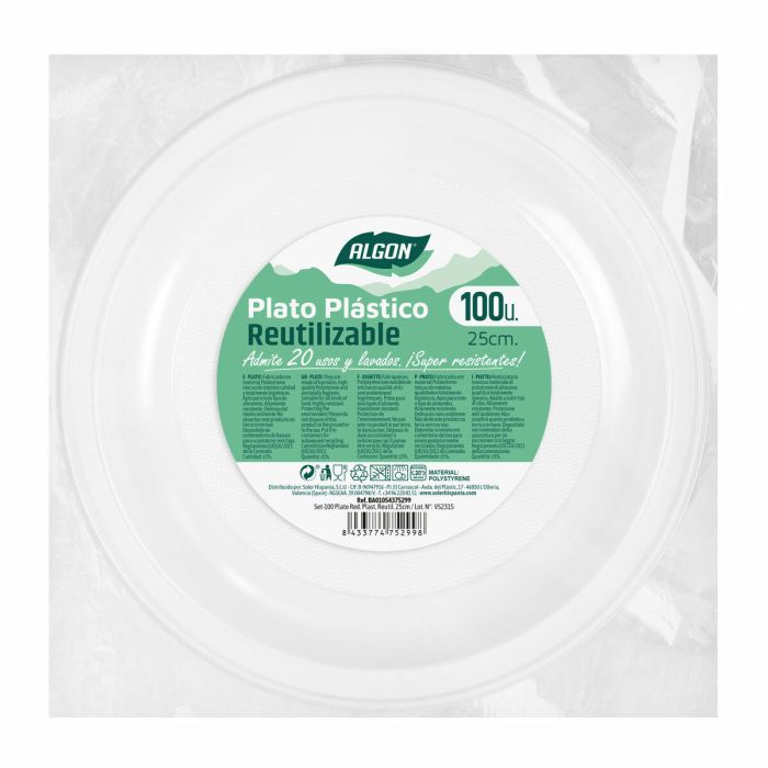 Set de platos reutilizables Algon Redondo Blanco Plástico 25 x 25 x 2,5 cm (6 Unidades) 1