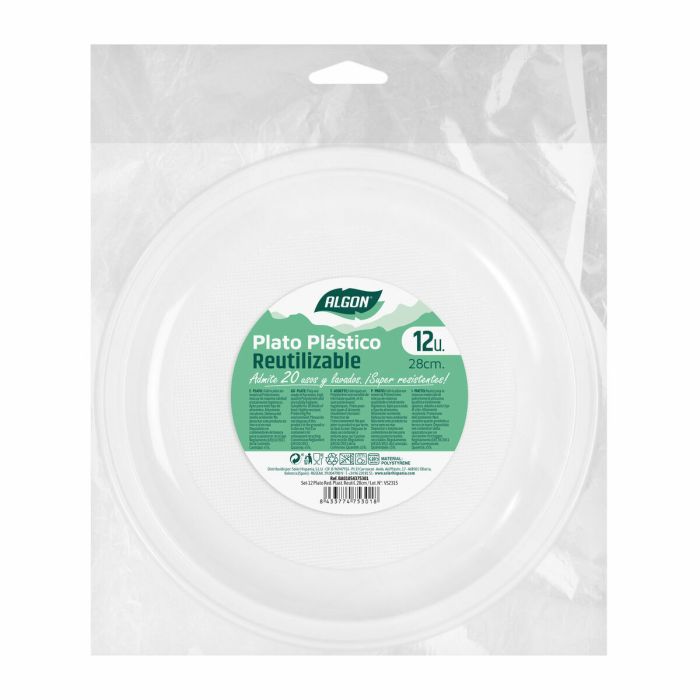 Set de platos reutilizables Algon Redondo Blanco Plástico 28 x 28 x 2 cm (24 Unidades) 2