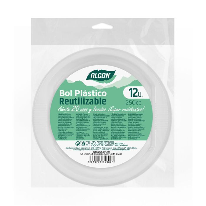 Set de cuencos reutilizables Algon Redondo Blanco 250 ml 12 x 12 x 5 cm Plástico 12 Unidades 1