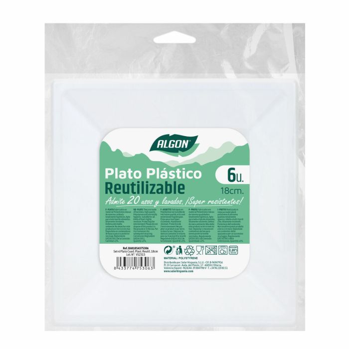 Set de platos reutilizables Algon Cuadrado Plástico 18 x 18 x 2 cm (36 Unidades) 2