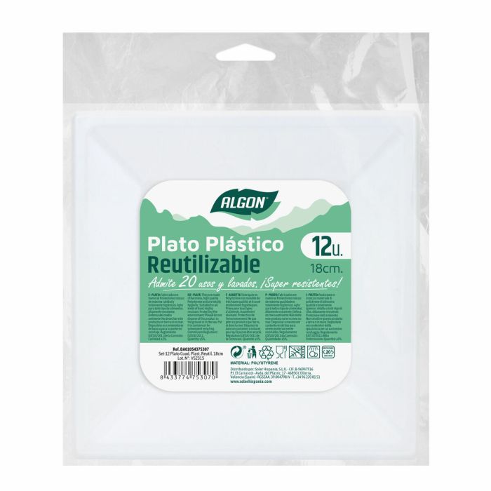 Set de platos reutilizables Algon Cuadrado Plástico 18 x 18 x 1,5 cm (24 Unidades) 2