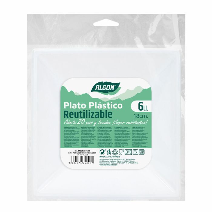 Set de platos reutilizables Algon Cuadrado Blanco Plástico 18 x 18 x 4 cm (36 Unidades) 2