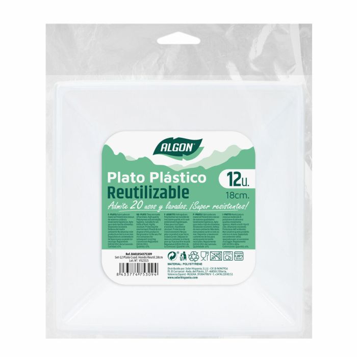 Set de platos reutilizables Algon Cuadrado Blanco Plástico 18 x 18 x 4 cm (24 Unidades) 2