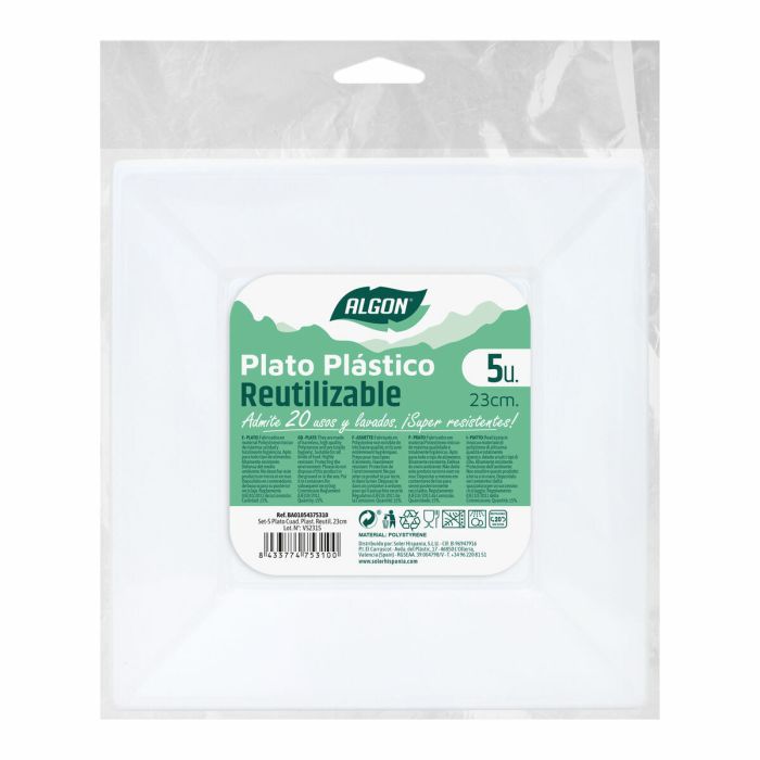 Set de platos reutilizables Algon Cuadrado Blanco Plástico 23 x 23 x 2 cm (48 Unidades) 2