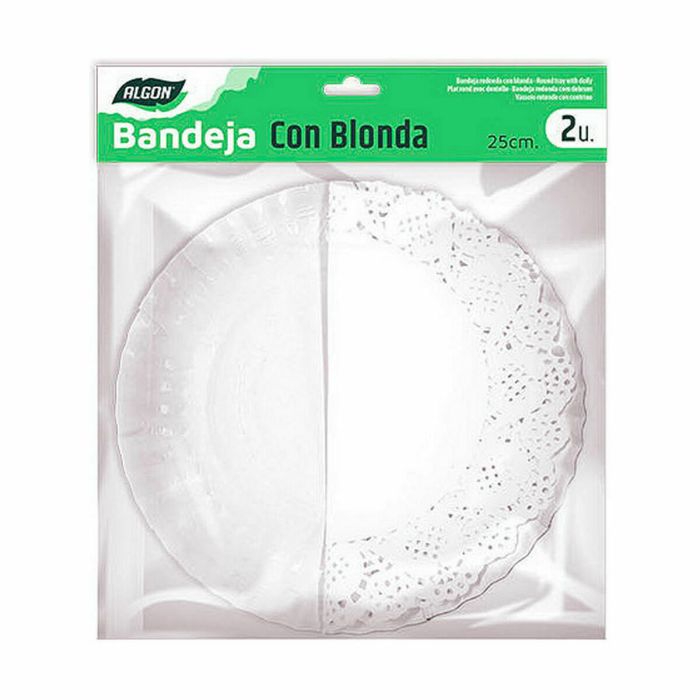 Set de bandejas para Alimentos Algon Redonda Blanco 2 Piezas 25 x 25 x 2 cm (48 Unidades) 1