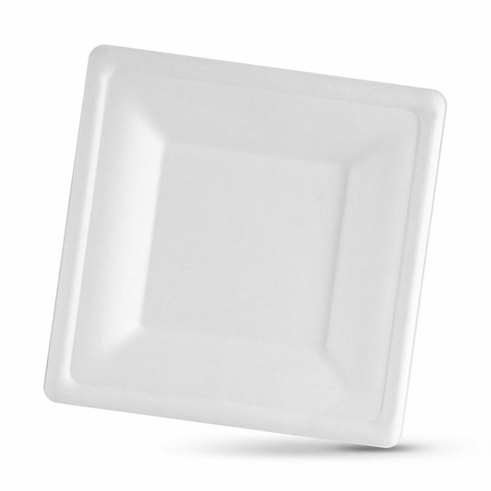 Set de Platos Algon Desechables Blanco Caña de Azúcar Cuadrado 16 cm (24 Unidades) 1