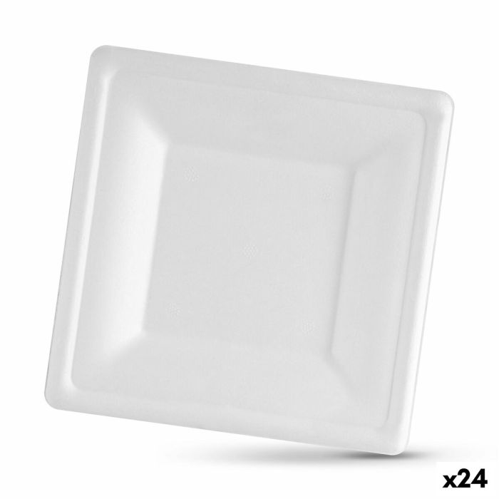Set de Platos Algon Desechables Blanco Caña de Azúcar Cuadrado 16 cm (24 Unidades)