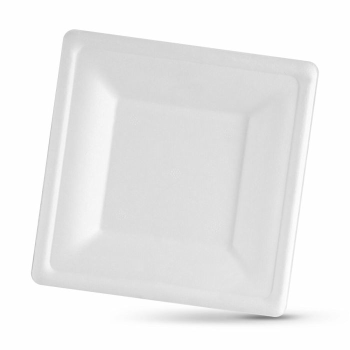 Set de Platos Algon Desechables Blanco Caña de Azúcar Cuadrado 20 cm (12 Unidades) 2