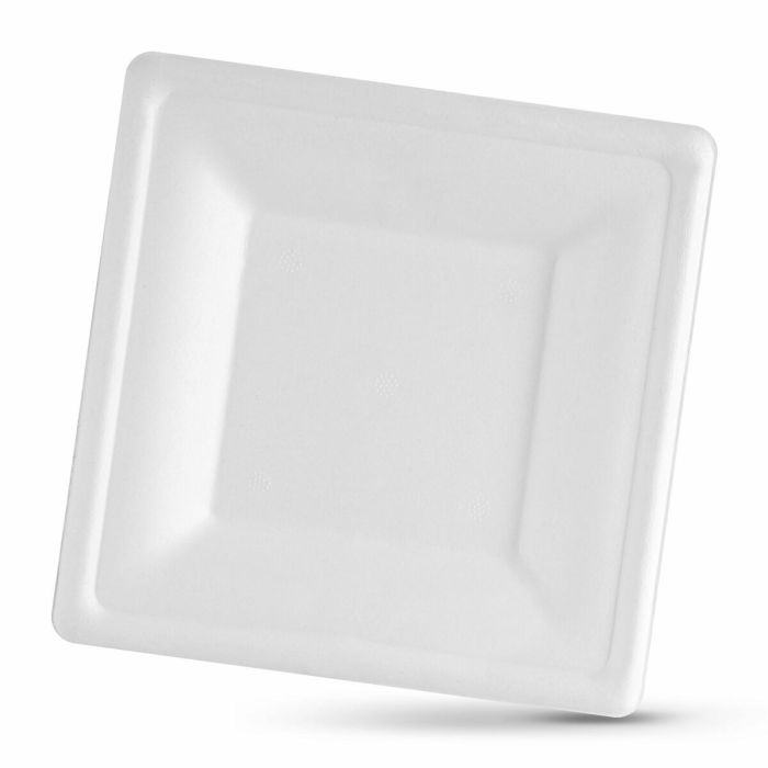 Set de Platos Algon Desechables Blanco Caña de Azúcar Cuadrado 26 cm (24 Unidades) 2