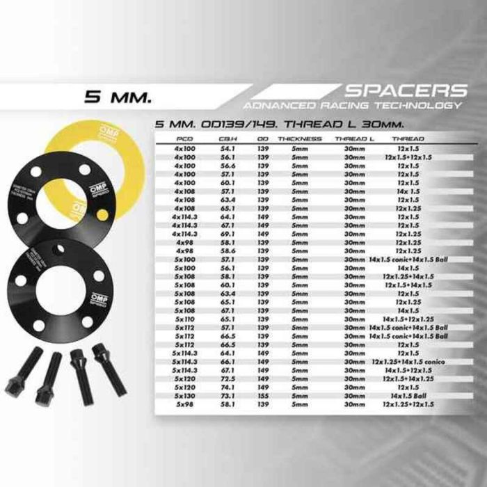 Set de Separadores OMP 4x100 54,1 M12 x 1,5 5 mm 5