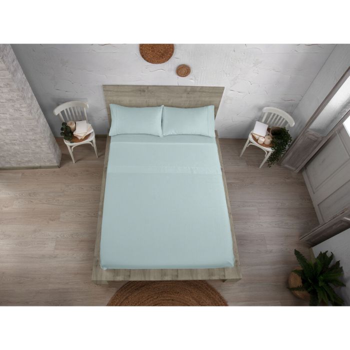 Juego de Sábanas Alexandra House Living Qutun Azul claro Cama de 160 4 Piezas 1