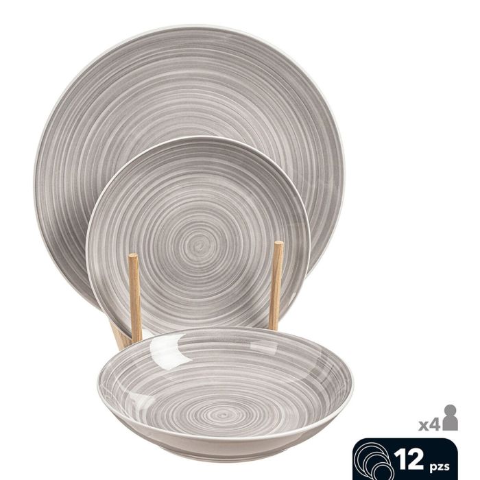 Vajilla de Porcelana Caison Sakura Marrón Gris Porcelana 12 Piezas 2