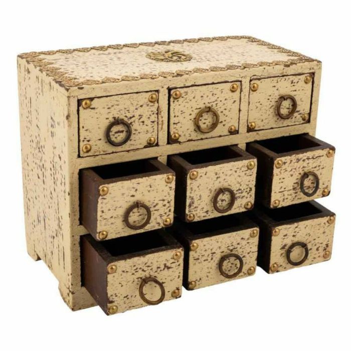 Caja-Joyero Alexandra House Living Crema Madera de mango 10 x 16 x 20 cm 9 cajones 4