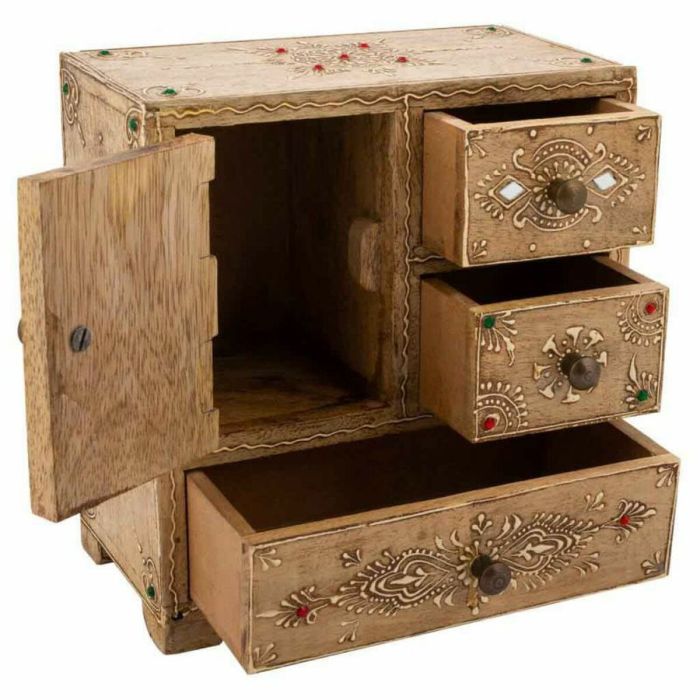 Caja-Joyero Alexandra House Living Marrón claro Madera de mango 10 x 19 x 21 cm 3 cajones 4