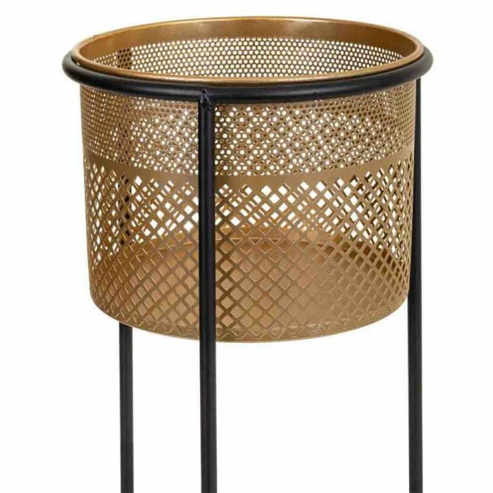 Macetero Alexandra House Living Negro Dorado Metal 24 x 50 x 24 cm Con soporte 2