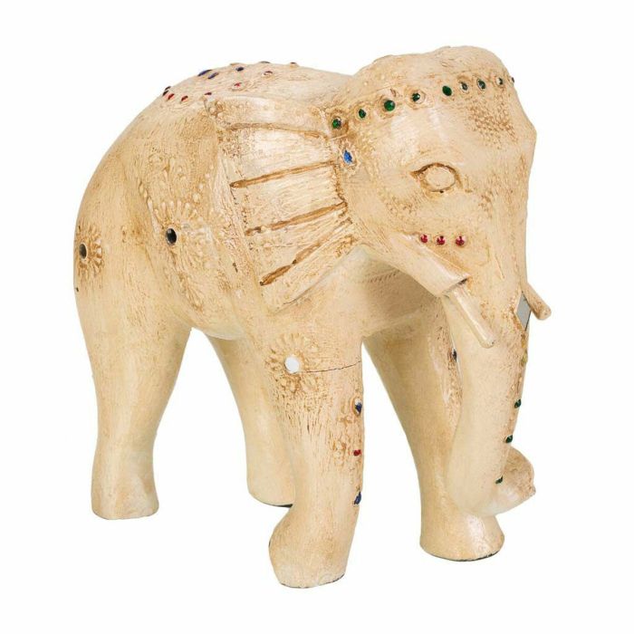 Figura Decorativa Alexandra House Living Blanco Madera de mango Elefante 11 x 24 x 24 cm