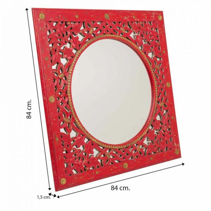 Espejo de pared Alexandra House Living Rojo Vidrio Latón Madera MDF 1 x 84 x 84 cm 1