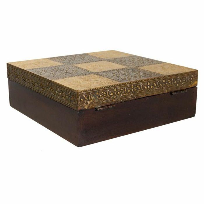 Caja-Joyero Alexandra House Living Marrón oscuro Latón Madera de mango Madera MDF 20 x 7 x 20 cm 2